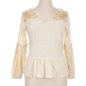 Cruel Long-Sleeve T-Shirt; Neutral Cream w/ Embroidery; Good Condition; V Neck
